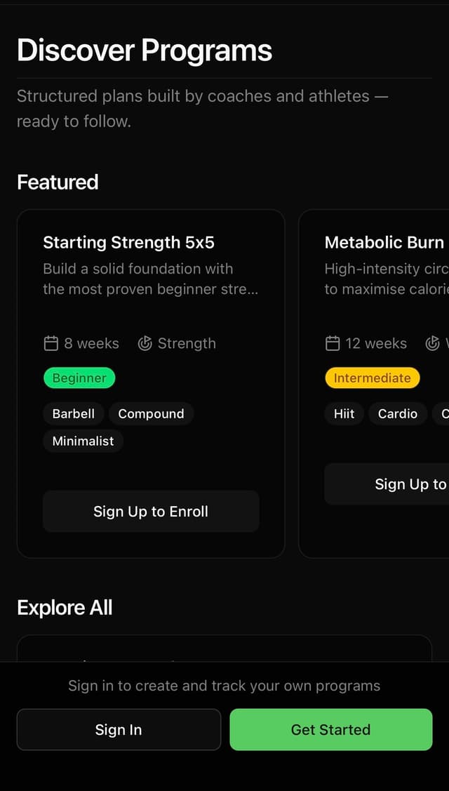 Voima app home screen showing workout overview