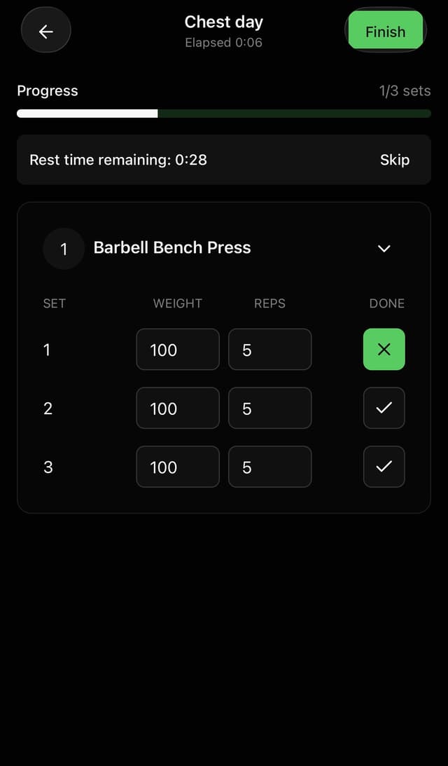 Voima app active workout session tracker with rest timer